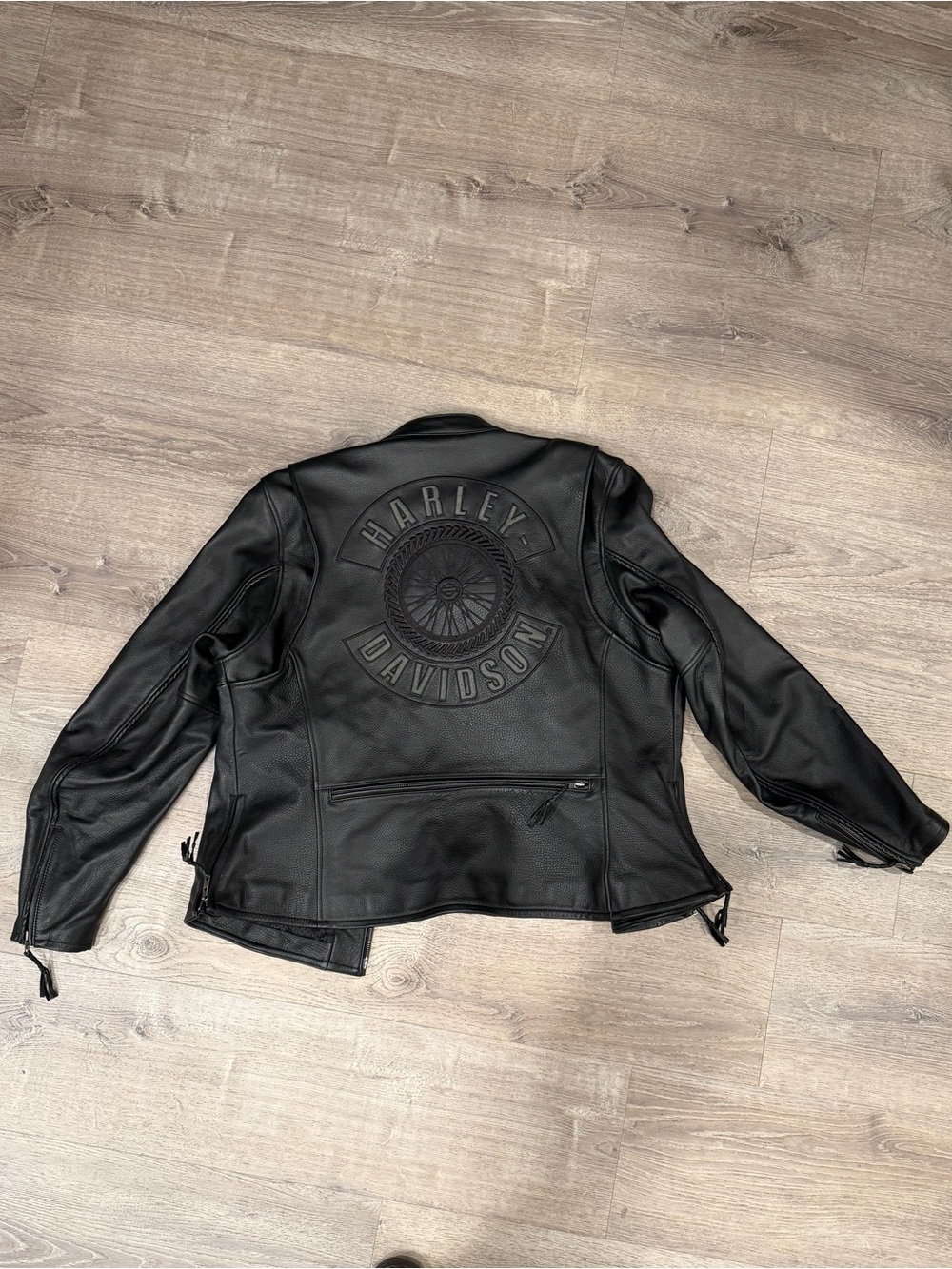 Harley-Davidson Black Embossed Back Logo Leather Bomber Jacket